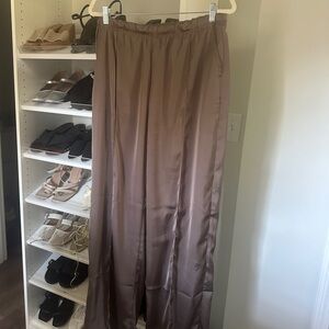 GAP Wide Leg Satin-Look Pants in Taupe Brown